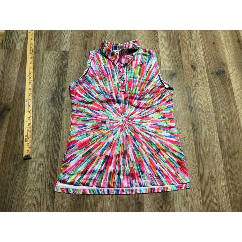 ACEGOLFS Shirts Women Size S Multicolor Sleeveless Tie Dye Starburst Athletic
